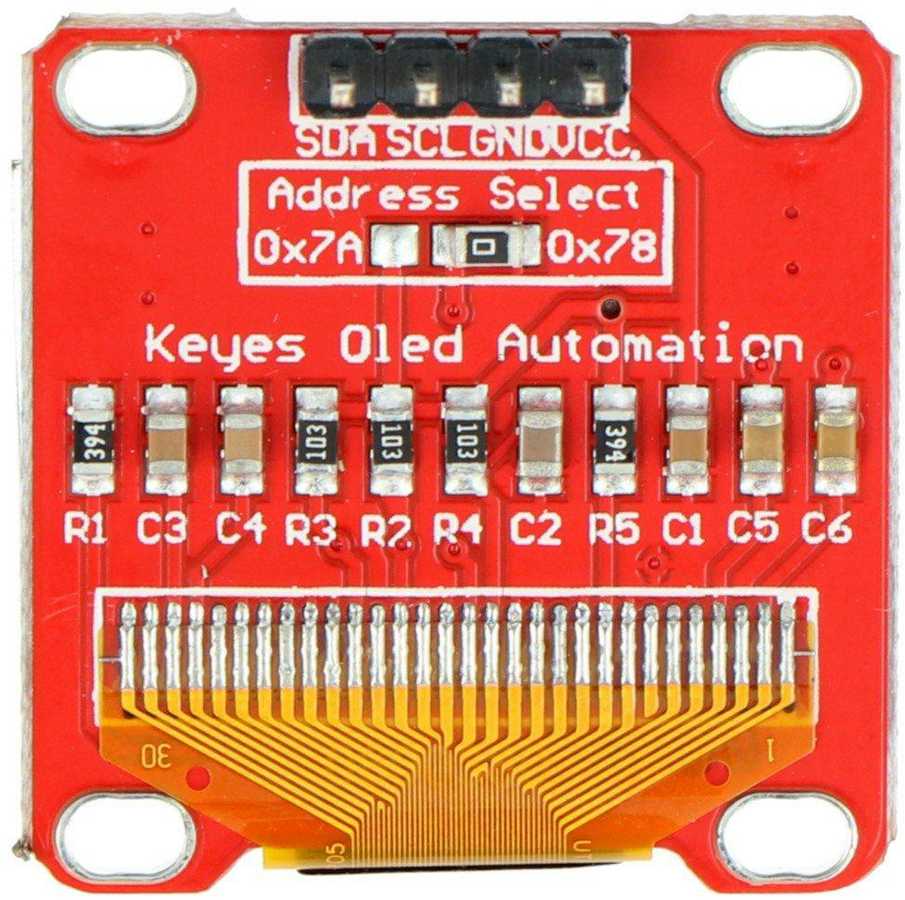 Openplatform OLED ekranas, mėlyna grafika, 0.96” 128x64px I2C - raudonas