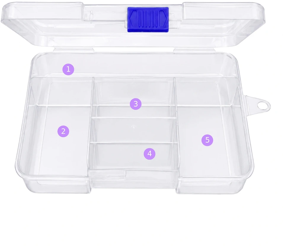 Organizatorius su 5 skyriais 145x98x33mm - konteineris smulkiems daiktams