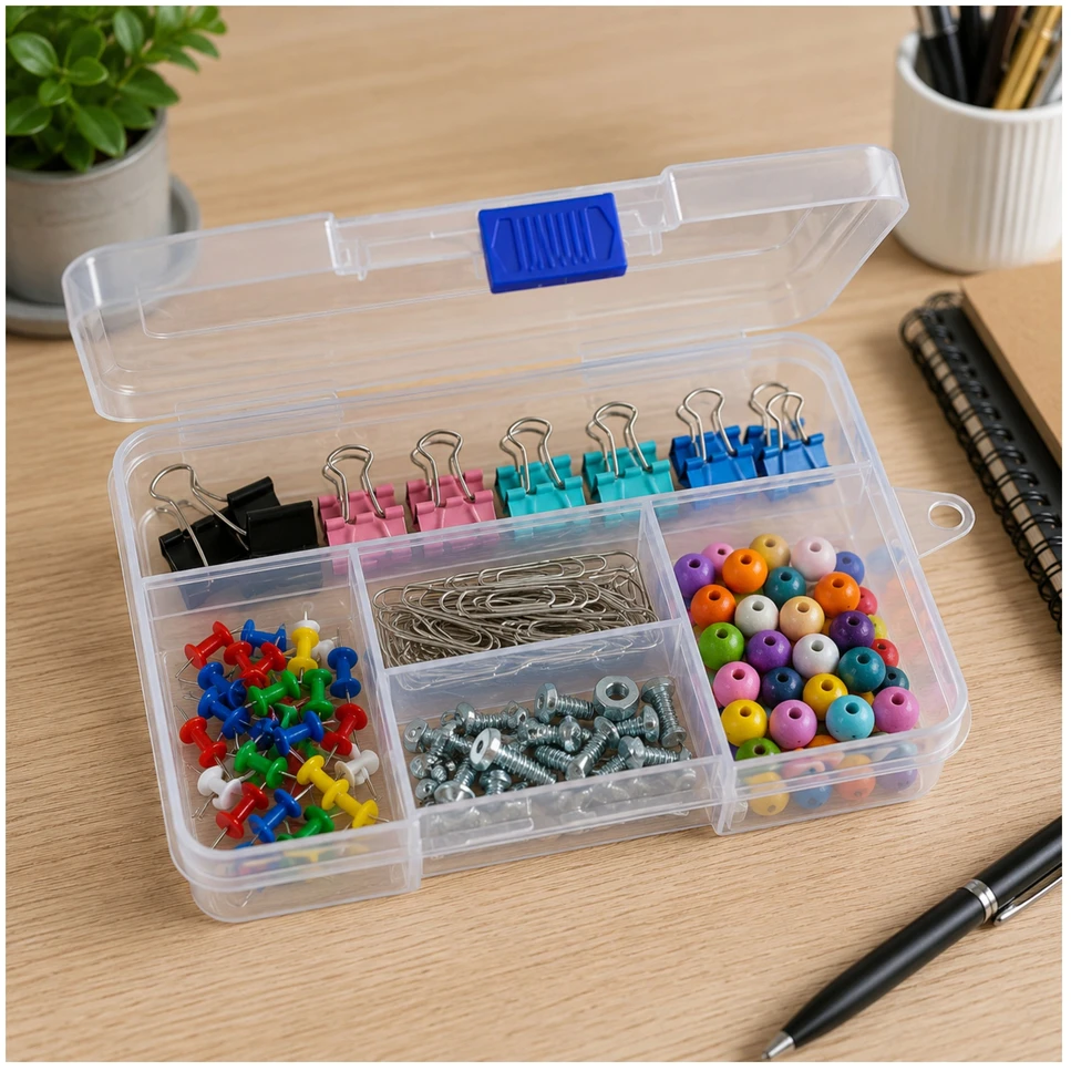 Organizatorius su 5 skyriais 145x98x33mm - konteineris smulkiems daiktams