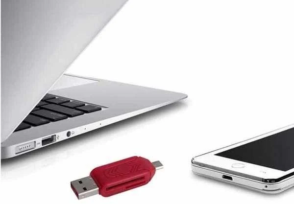 Raudonas MicroUSB OTG kortelių skaitytuvas