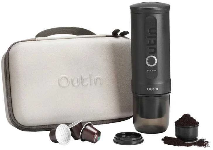 Outin Nano 7500 mAh nešiojamasis kavos virimo aparato rinkinys (pilkas) + apsauginis dėklas