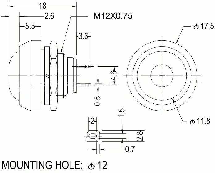 Oem PBS-33B momentinis mygtukas - geltonas - 250V-1A - 12mm - monostabilus - apvalus
