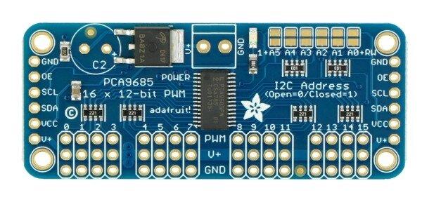 PCA9685, 16 kanalų servo variklių valdiklis, 12 bitų PWM I2C, Adafruit 815