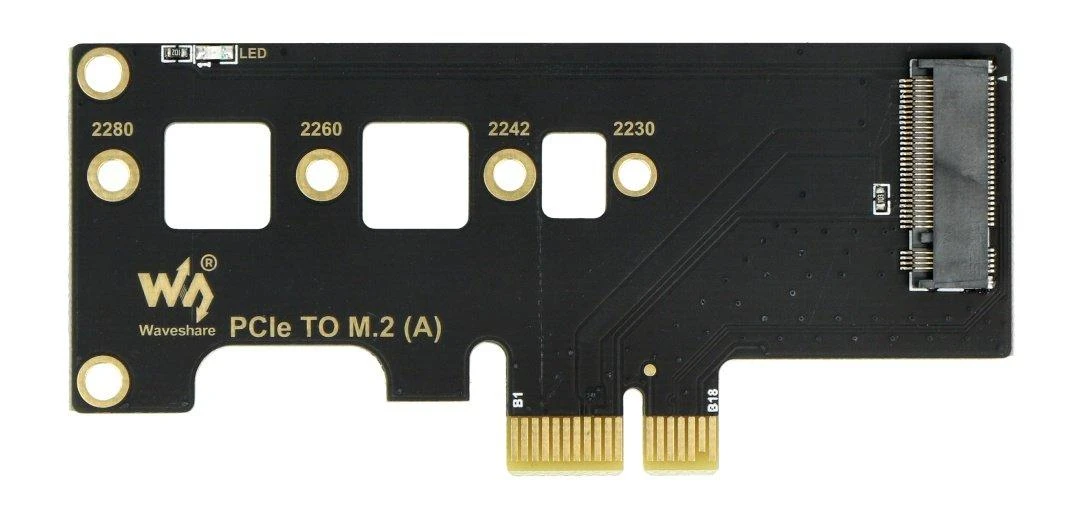 PCIe į M.2 adapterio plokštė su jungčių žymėjimu