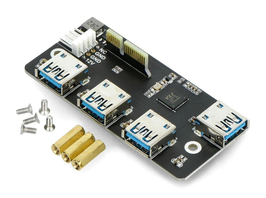 PCIe į USB 3.2 adapteris HUB 4x USB - suderinamas su Raspberry Pi CM4 - Waveshare 18899