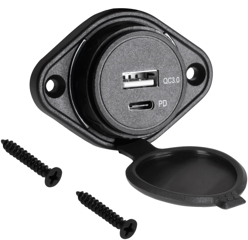 Peiying USB+USB tipo C automobilinis įkroviklis su greito įkrovimo ir maitinimo tiekimo funkcija