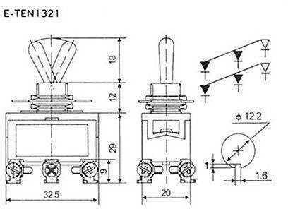 Perjungiklio E-TEN1321 techninis brėžinys
