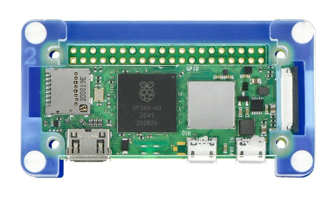 Pibow Zero 2 W dėklas su įdėtu Raspberry Pi Zero 2 W