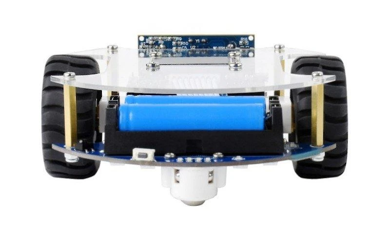 PicoGo robotas – priekinis vaizdas su baterijų laikikliu