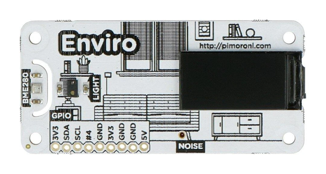 Pimoroni Enviro pHAT, temperatūros, slėgio, šviesos intensyvumo ir artumo jutiklis, Raspberry Pi priedėlis