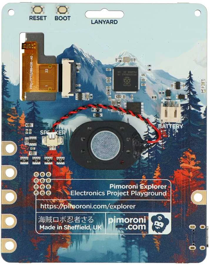 PiMoroni Explorer galinė pusė su garsiakalbiu