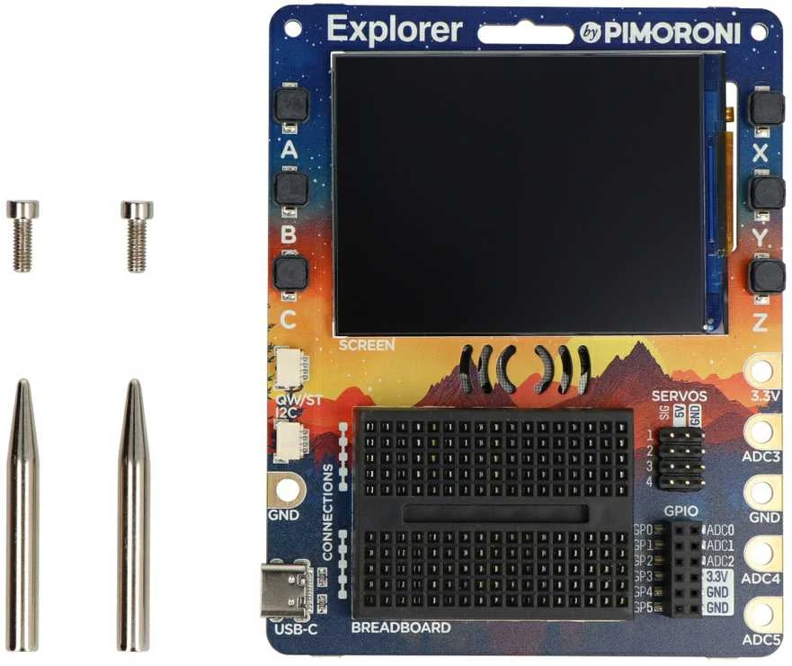 PiMoroni Explorer – kūrimo plokštė su RP2350B moduliu ir 2.8 colio LCD ekranu + priedai – PiMoroni PIM744