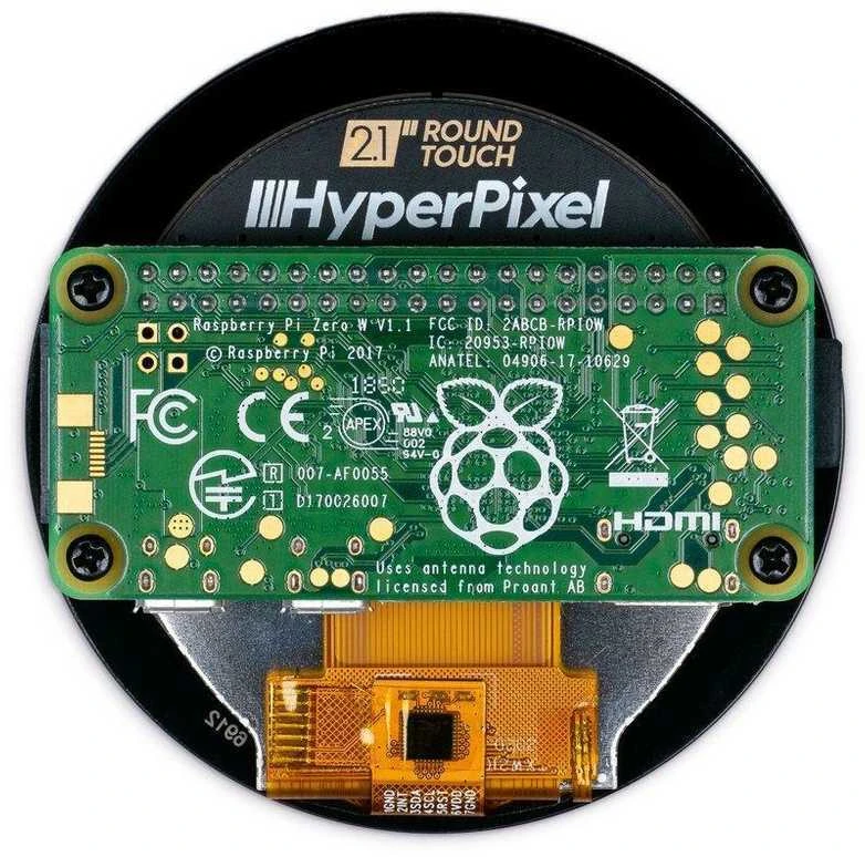 Pimoroni HyperPixel 2.1 apvalus ekranas su Raspberry Pi Zero