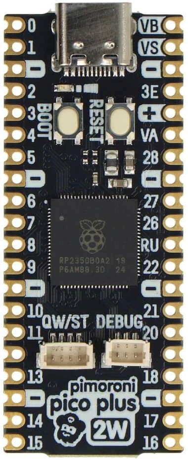 Pimoroni Pico Plus 2 W mikrovaldiklio jungčių išdėstymas