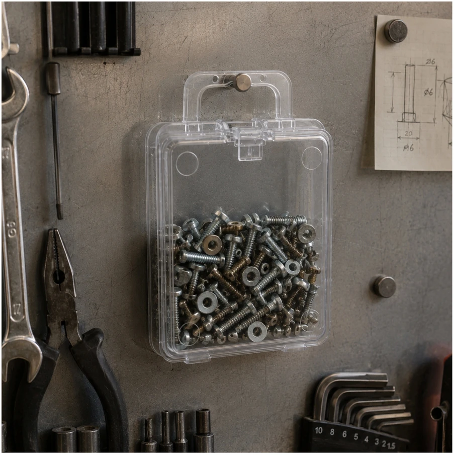 Plastikinė dėžutė su dvigubu užsegimu - 63.5x48x21mm - Rakinamas konteineris - Organizatorius