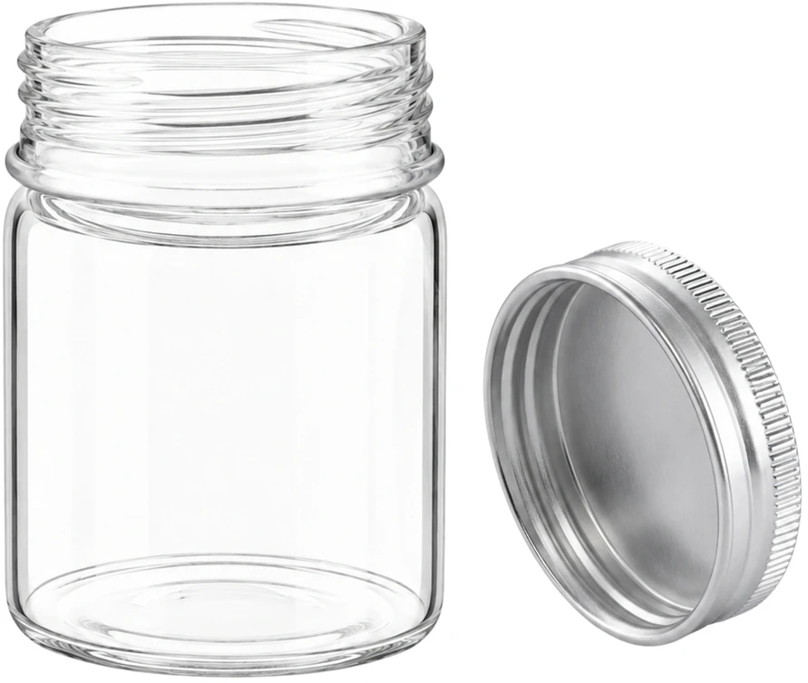Plastikinis butelis su metaliniu dangteliu 30ml - mėginio buteliukas