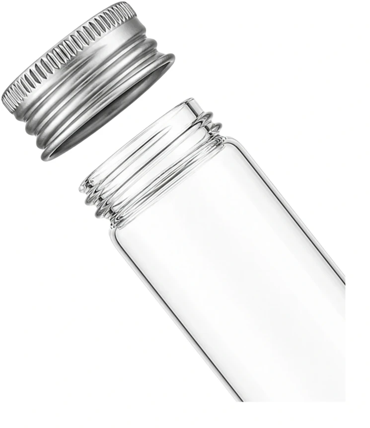 Plastikinis butelis su metaliniu dangteliu 30ml - mėginio buteliukas