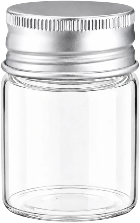 Plastikinis butelis su metaliniu dangteliu 30ml - mėginio buteliukas