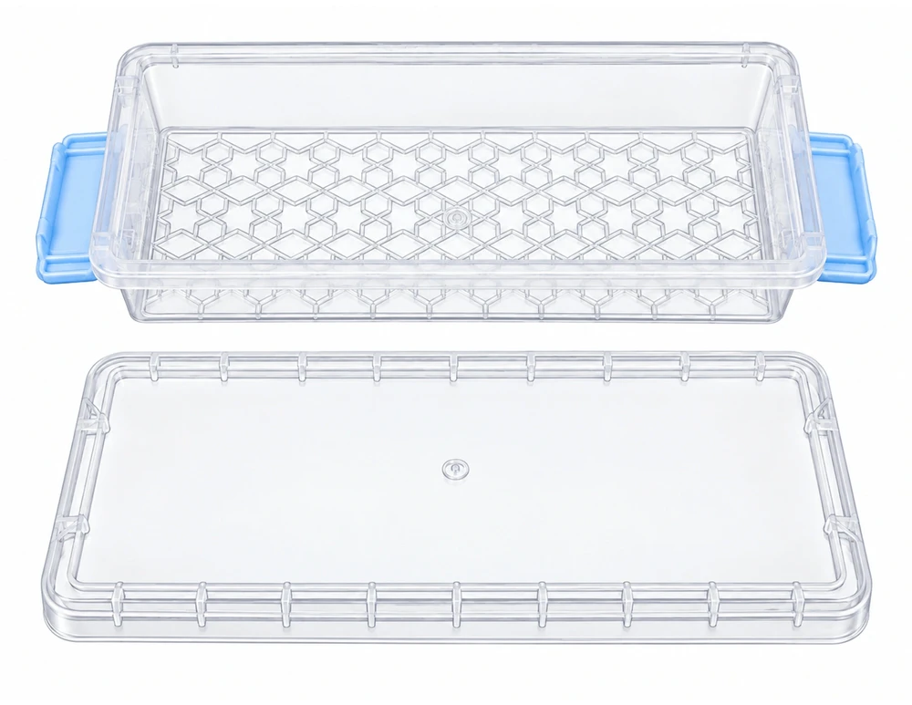 Plastikinis konteineris su dangteliu ir spaustuku 205x85x40mm užrakinamas organizatorius