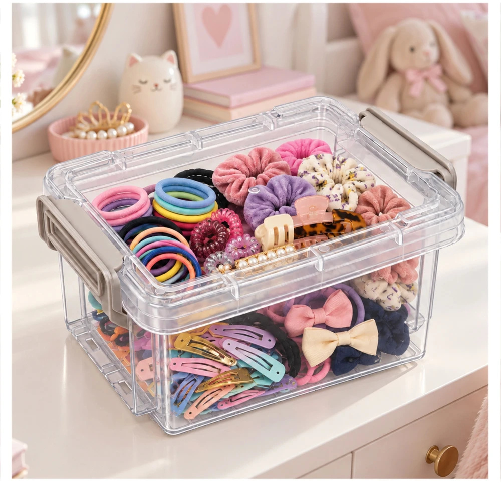 Plastikinis konteineris su dangteliu ir spaustuku 125x85x70mm užrakinamas organizatorius