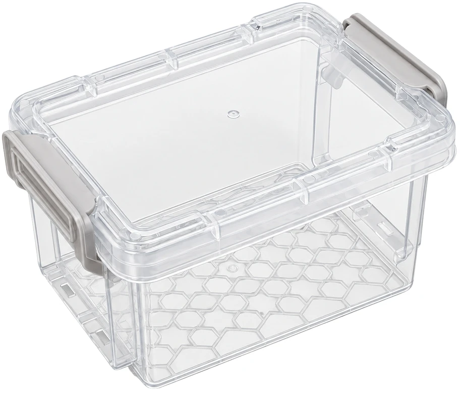 Plastikinis konteineris su dangteliu ir spaustuku 125x85x70mm užrakinamas organizatorius
