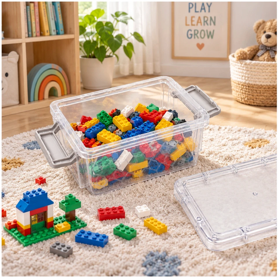 Plastikinis konteineris su dangteliu ir spaustuku 125x85x70mm užrakinamas organizatorius