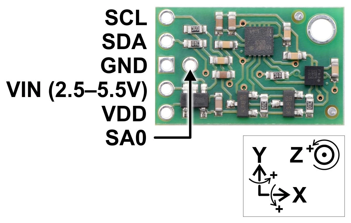 Oem Pololu MinIMU-9 v5 giroskopas akselerometras kompasas (LSM6DS33 ir LIS3MDL) 2.5V – 5.5V I²C 5 mA
