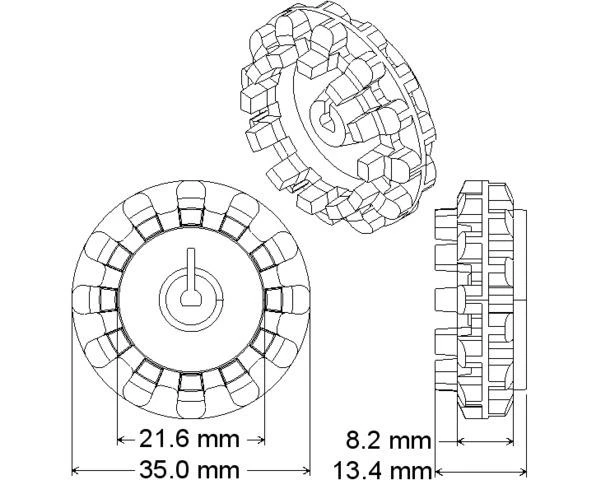 Pololu mini robotų ratų techninė schema