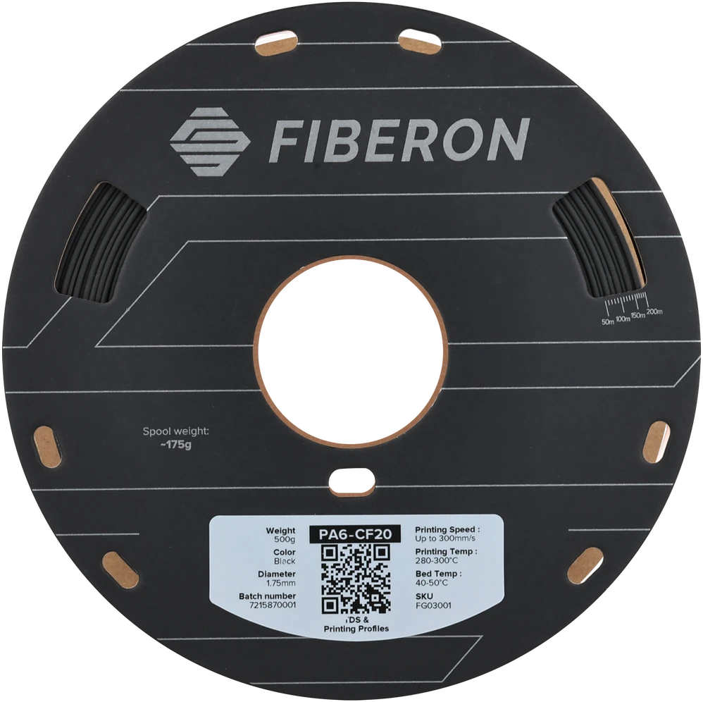 Fiberon PA6-CF20 3D plastiko ritės profilio lipdukas