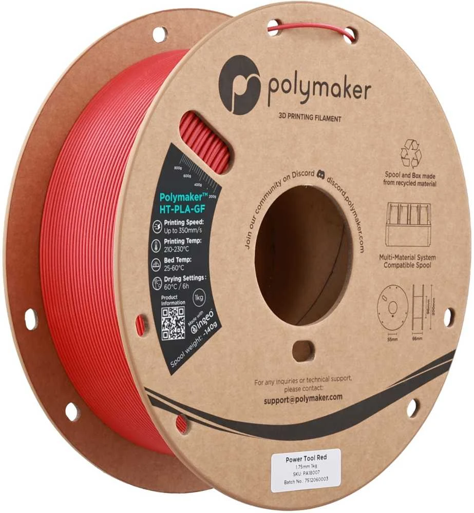 Polmask Polymaker HT-PLA-GF 1,75 mm 1kg - Elektriniai įrankiai Raudona
