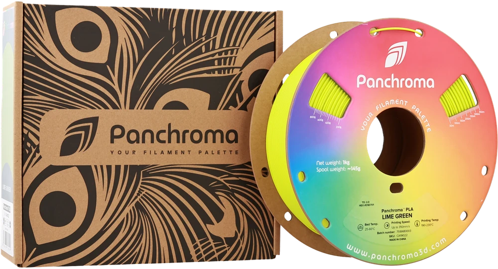 Polymaker Panchroma PLA Lime Green ritė ir pakuotė