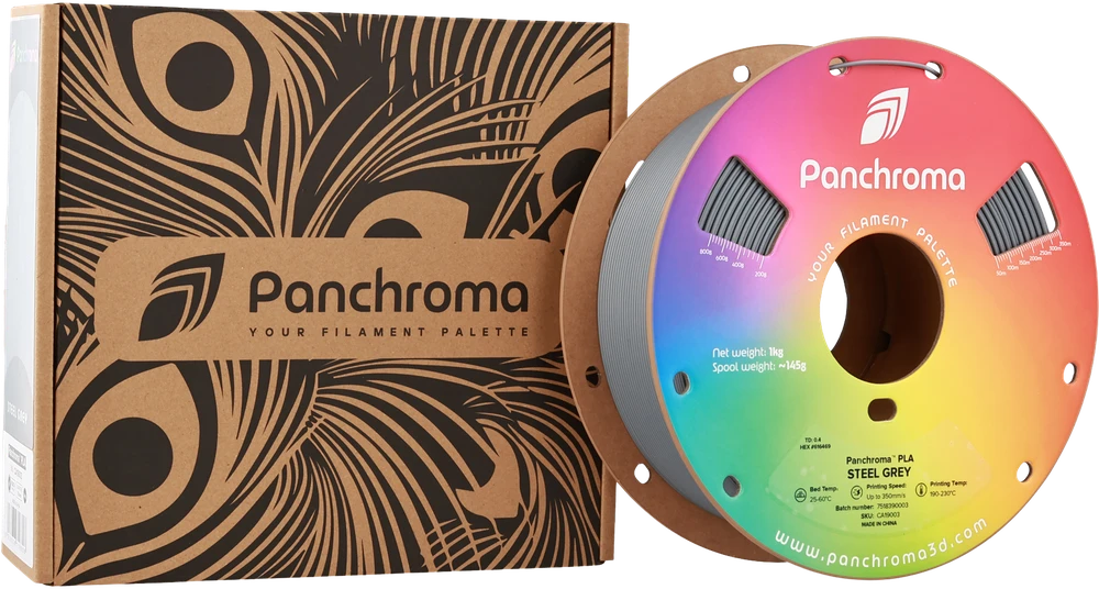 Panchroma PLA plieninė pilka 1kg ritė su dėžute