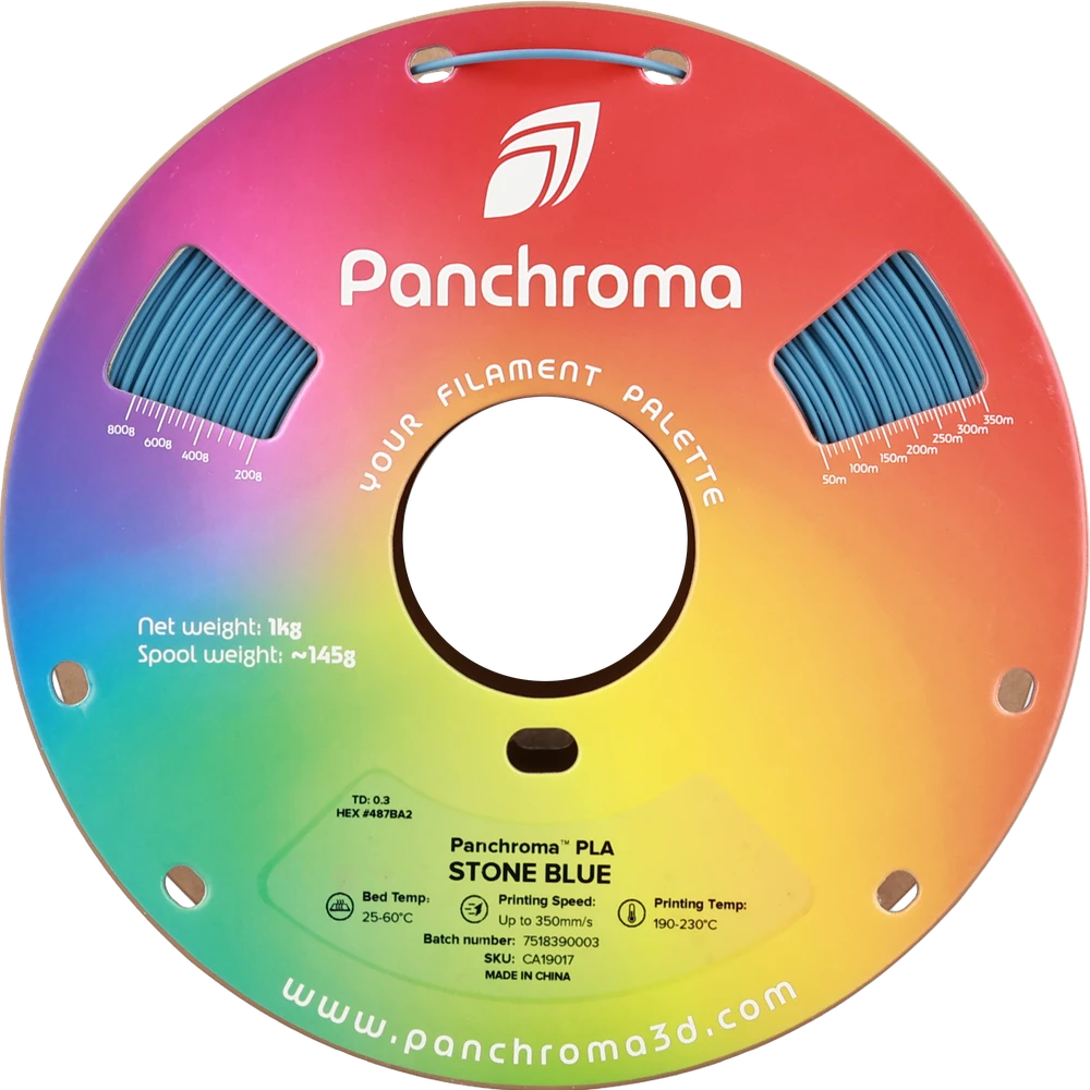 Polymaker Panchroma Stone Blue PLA 1kg ritės etiketė