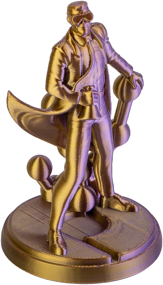3D figūrėlė iš dviejų spalvų auksinio ir violetinio PLA