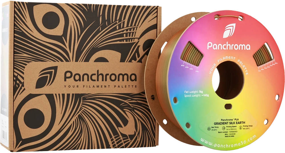 Panchroma PLA Earth gradient plastiko ritė ir pakuotė