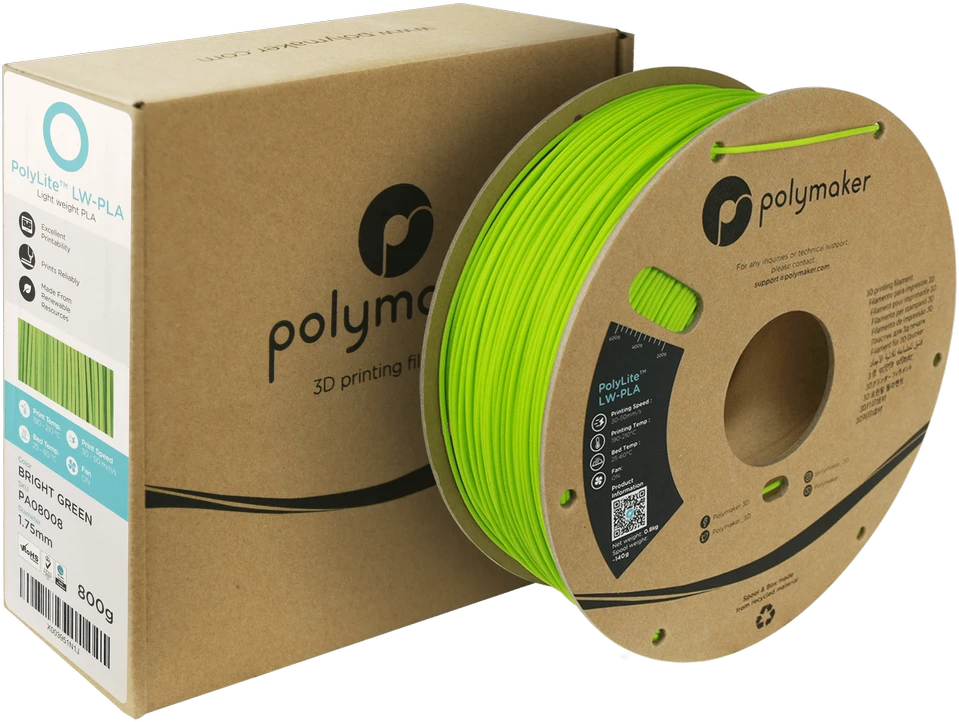 Polymaker PolyLite LW-PLA - 0.8kg - 1.75mm - Bright Žalias
