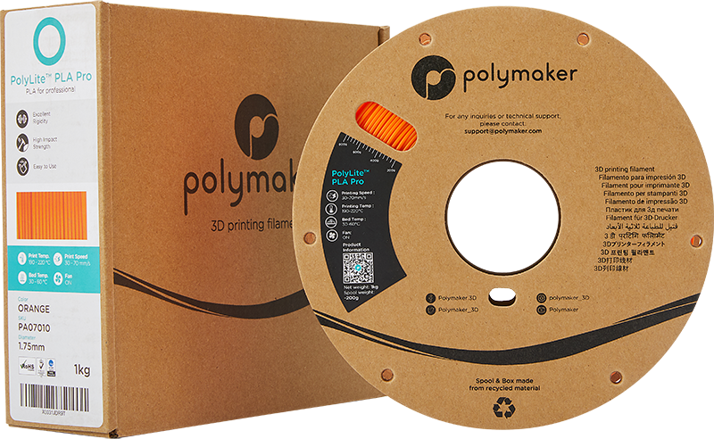 Polymaker PolyLite PLA PRO - 1kg - 1.75mm - Oranžinis