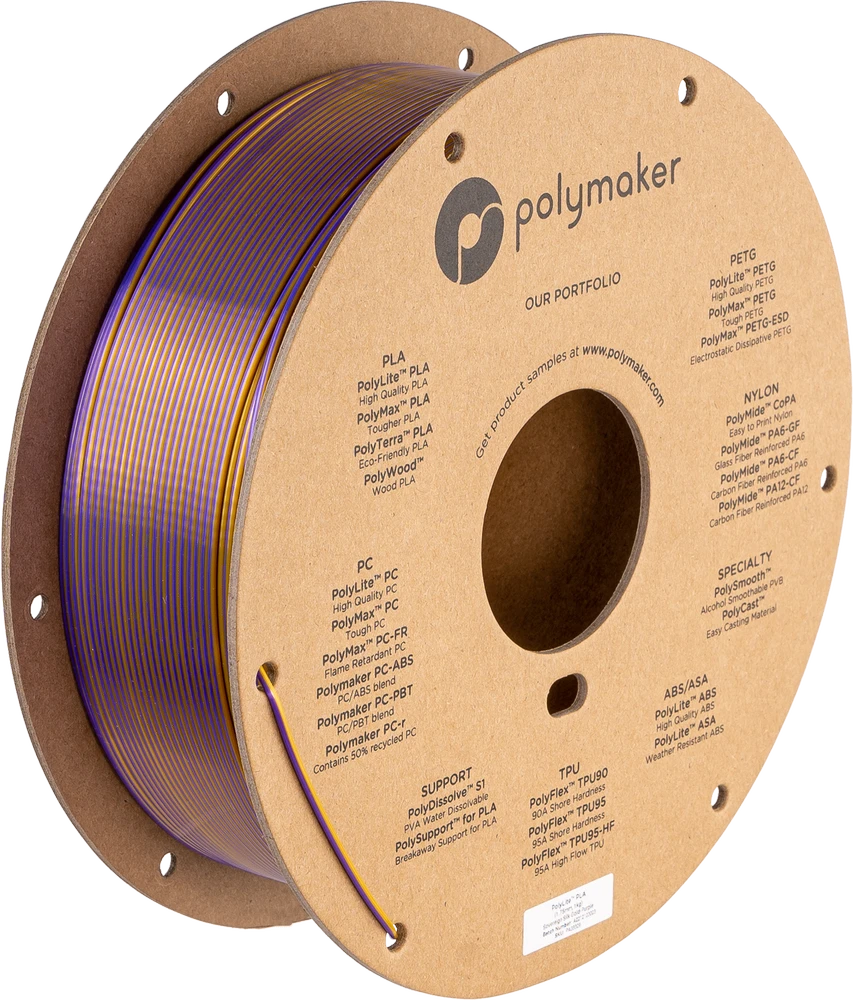 Polymaker PolyLite Silk PLA Dual Color - 1.75mm - 1kg - Sovereign Auksinis-Violetinis