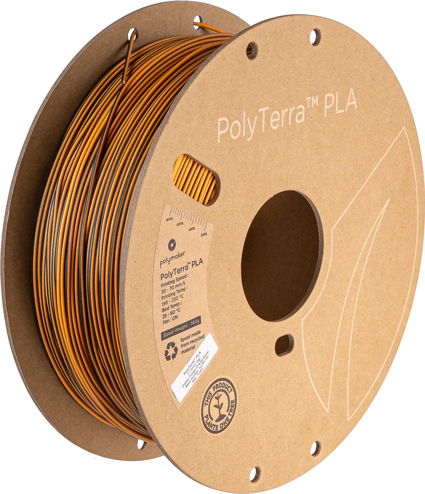 Polymaker PolyTerra PLA 1.75mm ritė su technine informacija