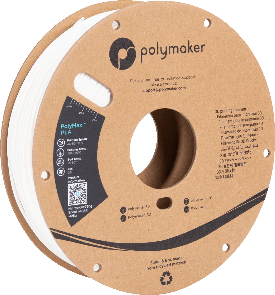Polymaker PolyMax Tough PLA plastikas 0.75kg 2.85mm - Baltas