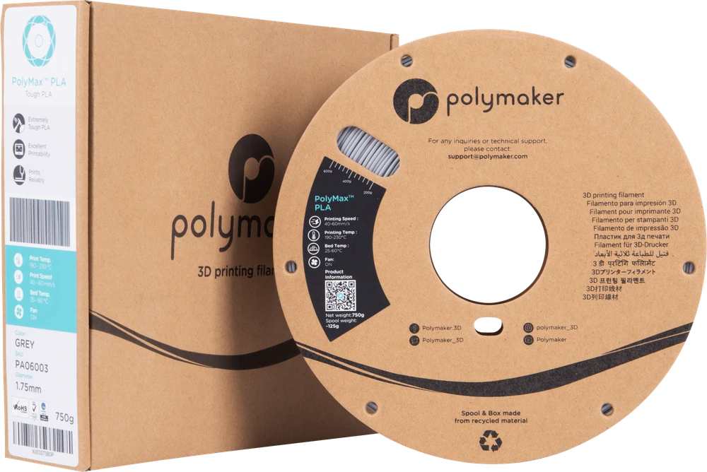 Polymaker Polimaker PolyMax Tough PLA plastikas 0.75kg 2.85mm - Pilkas