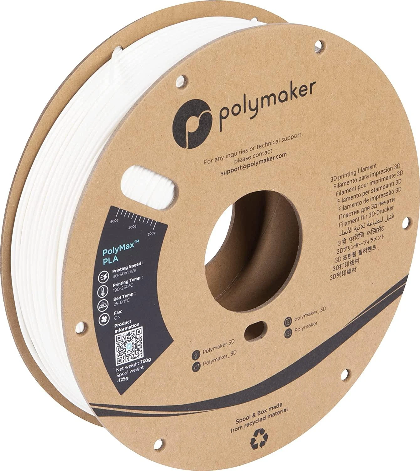 Polymaker PolyMax Tough PLA balta ritė 2.85mm