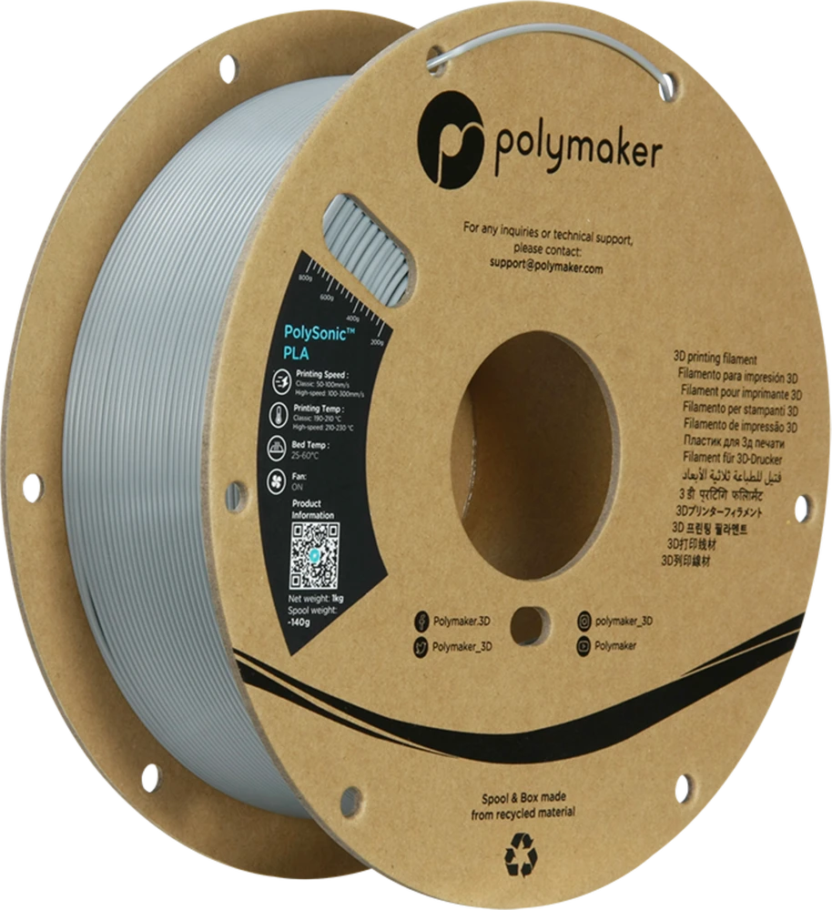 Polymaker PolySonic High Speed PLA PRO plastikas 1kg 1.75mm - Pilkas