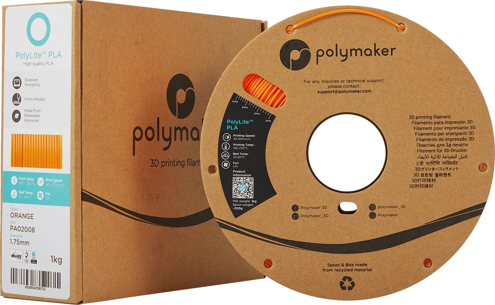 Polymaker PolyLite PLA gijos ritė su oranžiniu plastiku