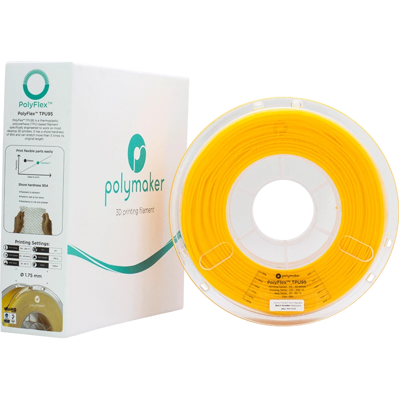 Polymaker PolyFlex TPU geltona ritė su pakuote