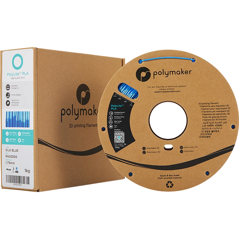 Polymaker PolyLite PLA 1kg Silk Mėlyna su pakuote