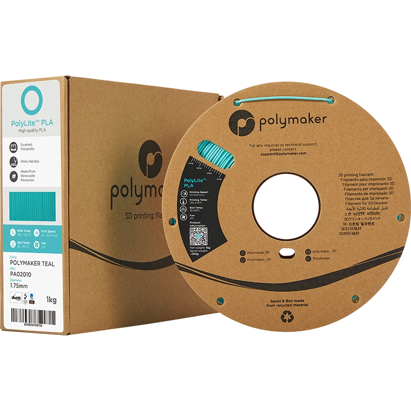 Polymaker PolyLite PLA teal spalvos ritė su dėžute