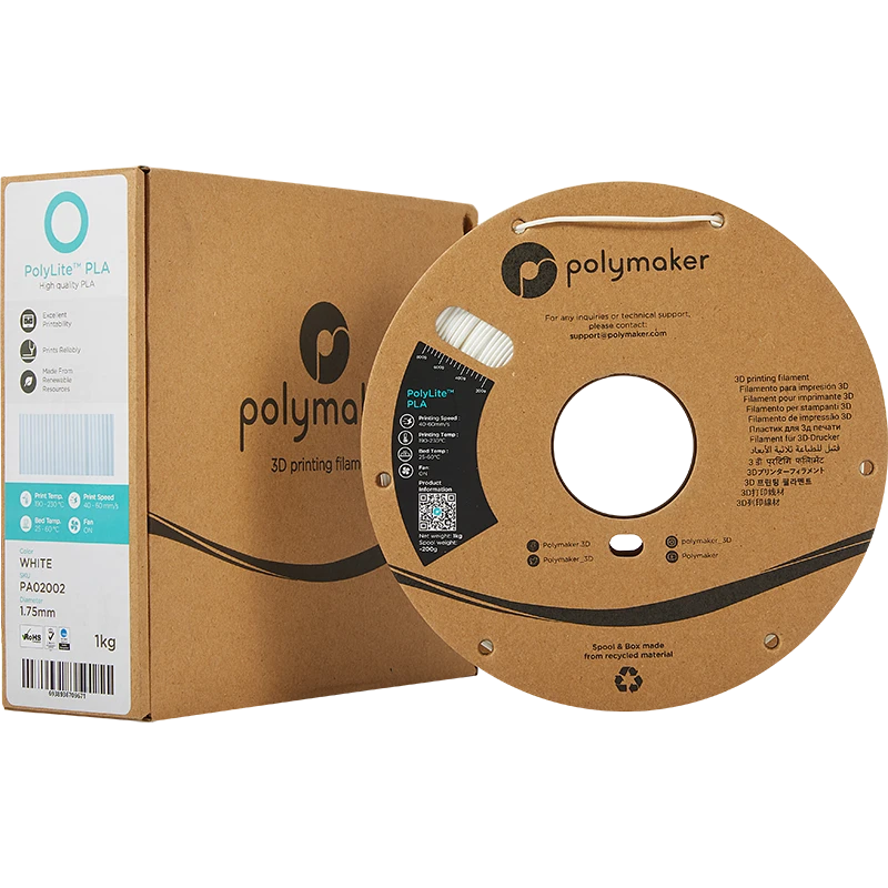 Polymaker PolyLite PLA baltas siūlas su pakuote
