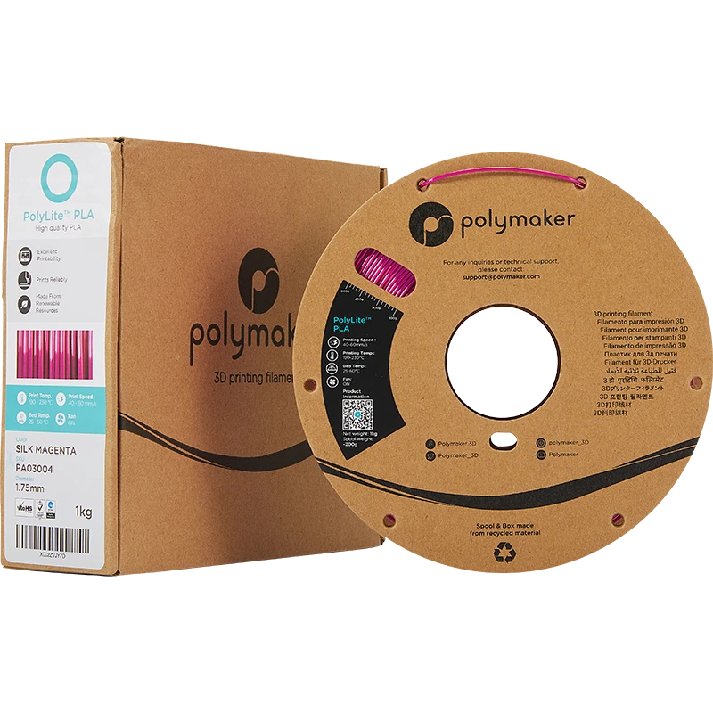 Polymaker PolyLite PLA Silk Magenta su pakuote