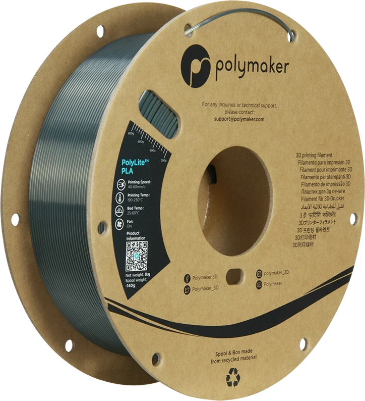Polymaker PolyLite PLA plastikas 1kg 1.75mm - Silk Gunmetal Pilkas